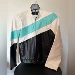 Vintage Wilson Leather Maxima Color Blocked Moto Bomber Jacket. Size L Like New!